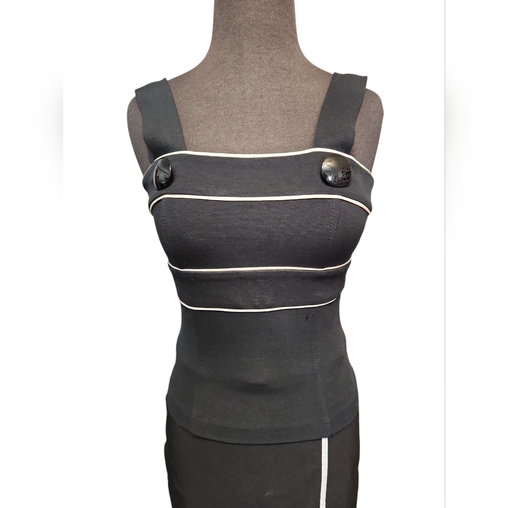 BEBE Black Women's Top with Button Detail SZ 2 - Picture 2 of 12